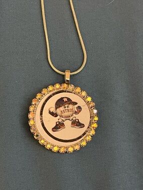 Houston Astros Mascot Rhinestone Pendant Necklace - Gold